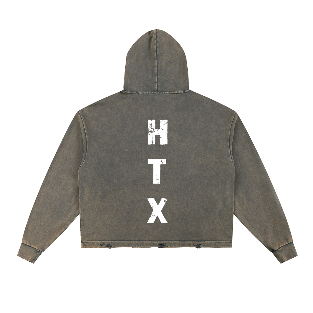 Vintage Washed Frayed-Hem Hoodie