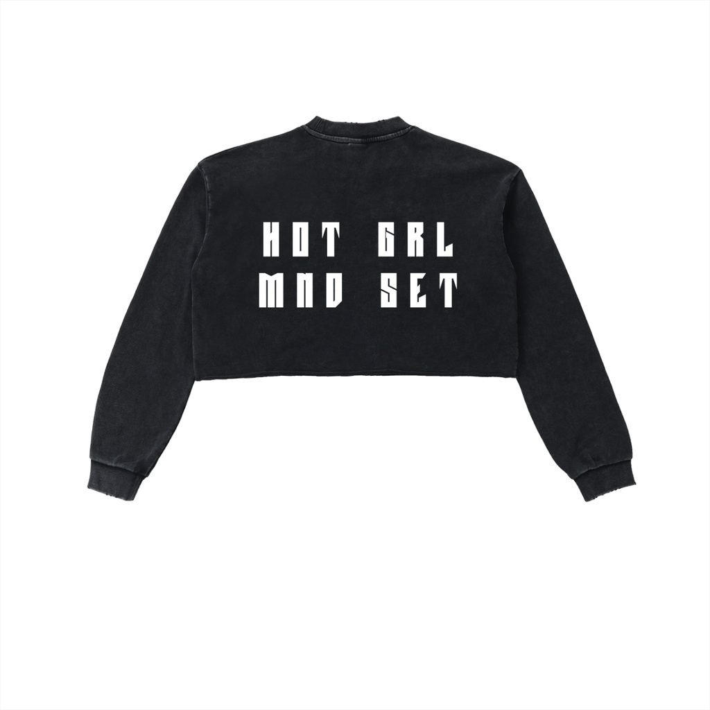 Snow Washed Raw Edge Cropped Sweatshirt