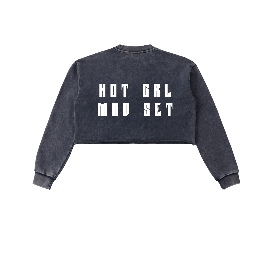 Snow Washed Raw Edge Cropped Sweatshirt