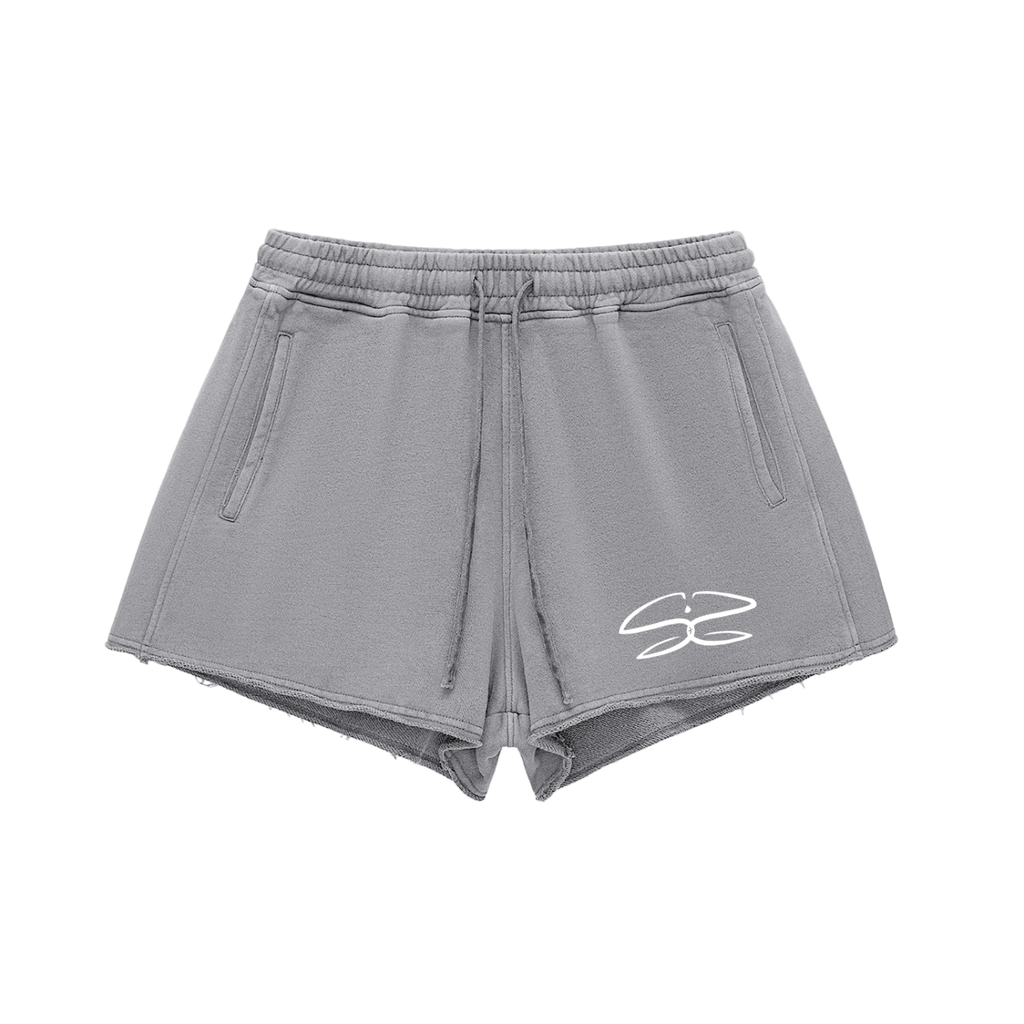 Snow Washed Raw Edge Drawstring Shorts