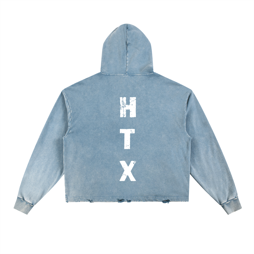 Vintage Washed Frayed-Hem Hoodie