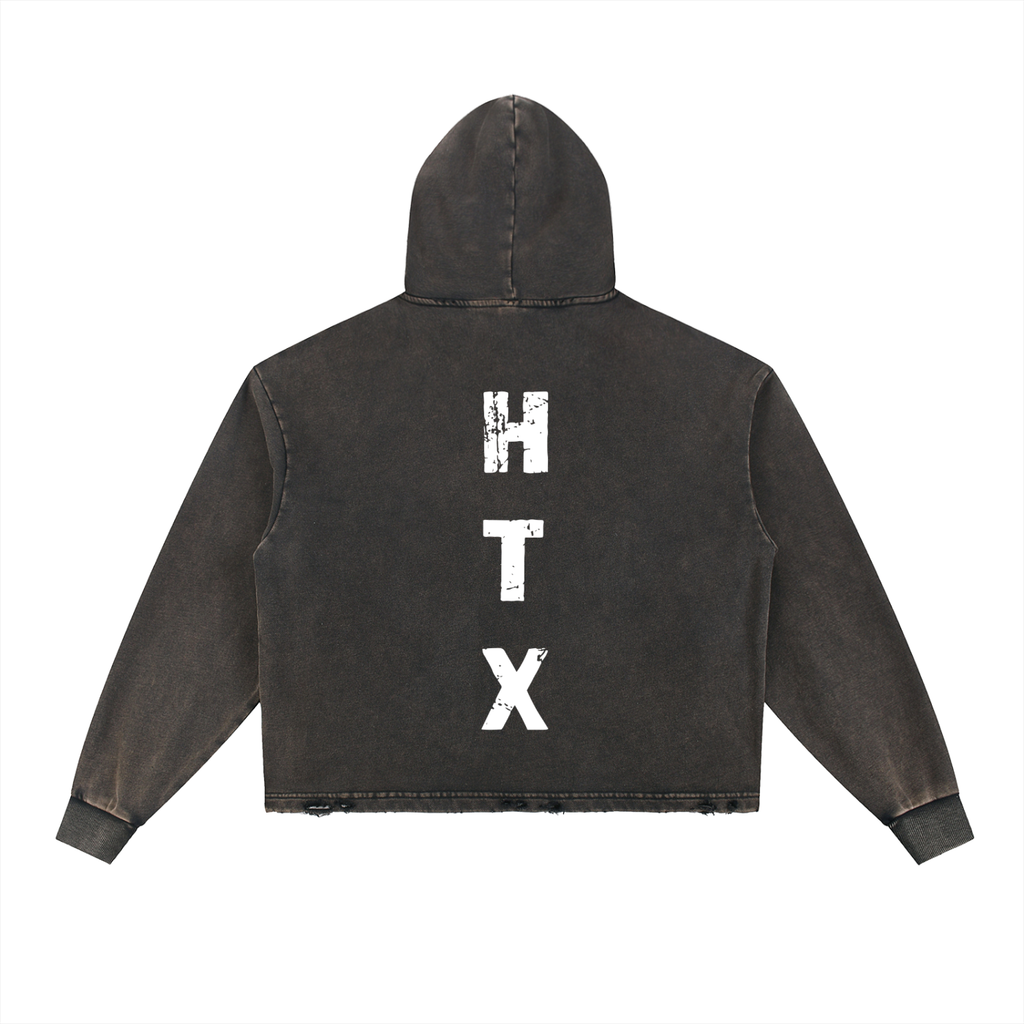 Vintage Washed Frayed-Hem Hoodie